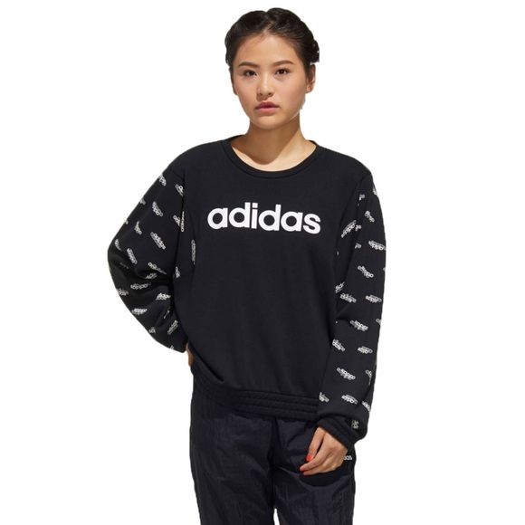 adidas Tops - Adidas Black & White Logo Crewneck Long Sleeve Pullover Sweatshirt